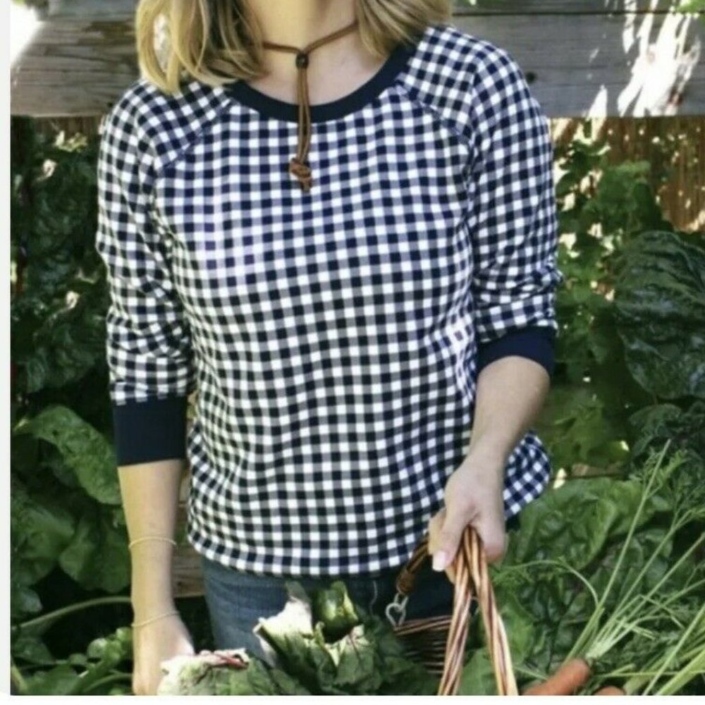 Draper James Sweatshirt S Natalie in Gingham Blue Plaid